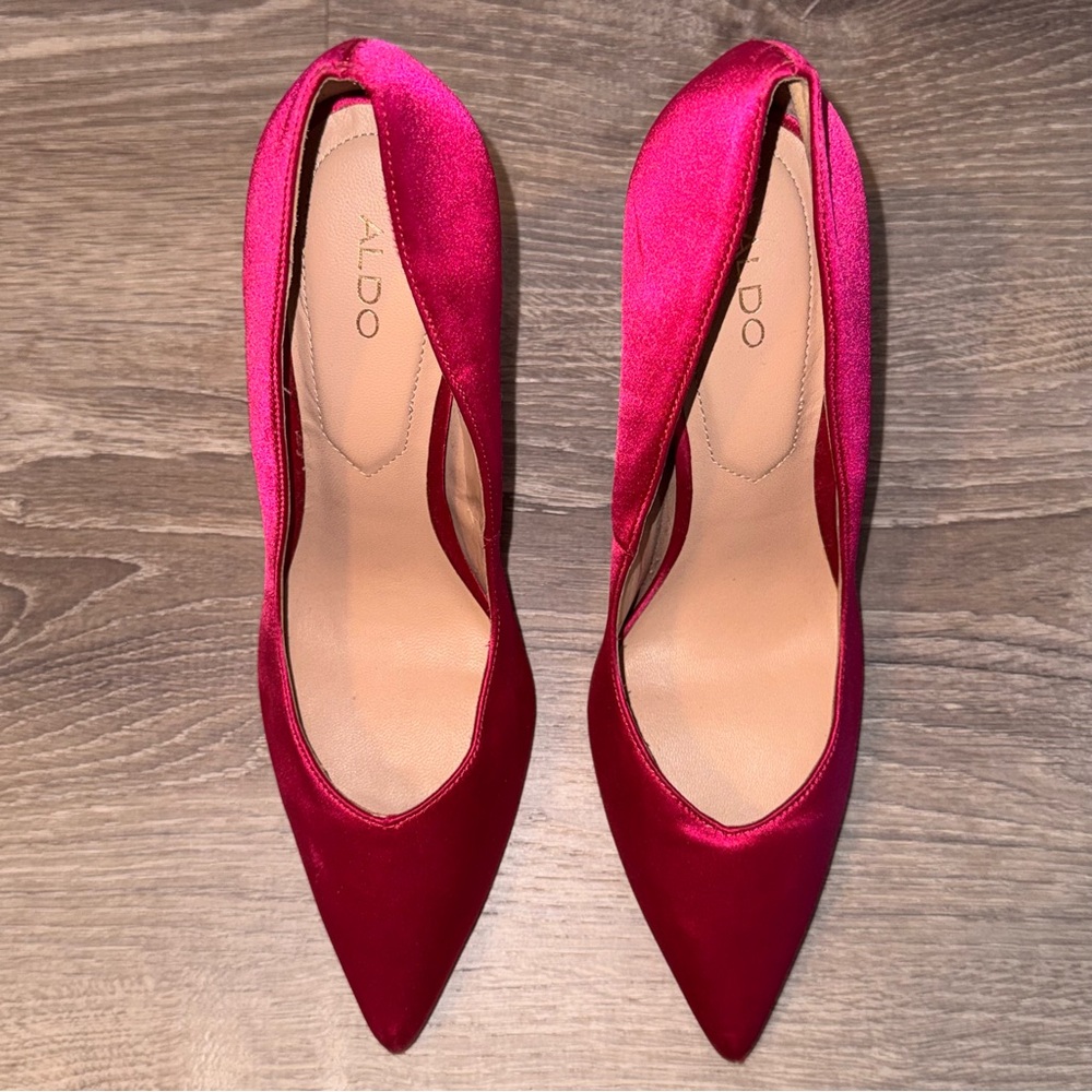 Aldo Fuchsia pink Satin Pointed toe Stiletto Pumps 8 - Picture 5 of 12